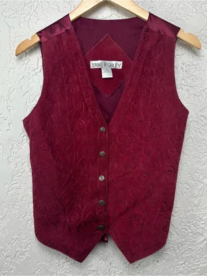 VTG 80’s 90’s Jane Ashley Burgundy Leather Satin Snap Front Vest BOHO Size S thumbnail 4