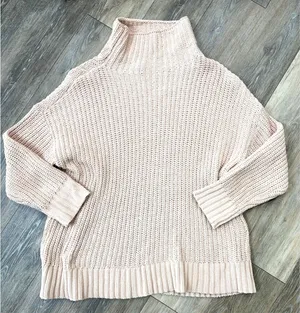 Aerie Women’s Small Blush Pink Chunky Knit Mock Neck Oversized Sweater Cozy thumbnail 1