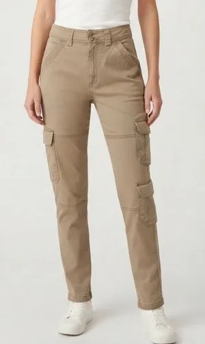 Abercrombie & Fitch High Rise Relaxed Cargo Utility Pants Tan Brown Size 26/2 thumbnail 1