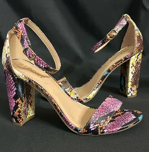 Report Multicolor Snakeskin Ankle-Strap Block Heel Sandal Pink/Yellow/Blue 8.5 thumbnail 1