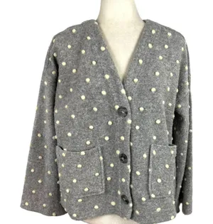Madewell AG245 Texture & Thread Boxy Bobble Cropped Cardigan Small Polka Pom thumbnail 15