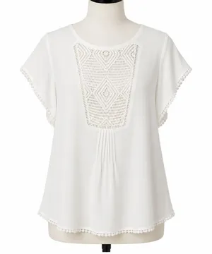 Anthropologie Meadow Rue XS Top Sheer Lace Blouse Short Sleeve Oversized Preppy thumbnail 1