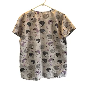 Purple floral hedgehog scrub top vintage L/XL hospital nurse medical thumbnail 3