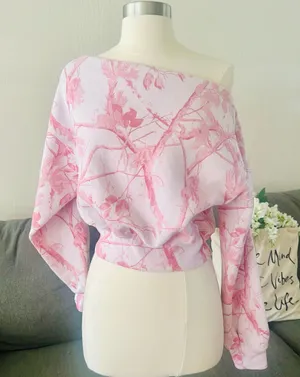 Abercrombie & Fitch Light Pink Camo Sunday Off-Shoulder Sweater thumbnail 1