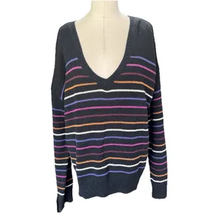 Allison Joy Evereve Multi Striped V-Neck Sweater Womens Colorful Knit Pullover thumbnail 2