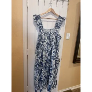 The Drop Women's Kimi Ruffled Shoulder Smocked Midi Dress, Blue Floral, 3X, Plus thumbnail 3