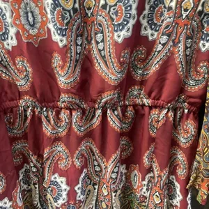 Signature Collection Paisley Maxi Dress M Burgundy Red Boho V-Neck Bell Sleeve thumbnail 9