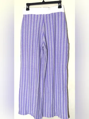 Zenana Raised Rib Striped Pullover & Wide Leg Pants Set Womens Lavender Sz Small thumbnail 6