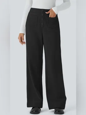 Halara high waisted button multiple pockets straight leg black pant women SP NWT thumbnail 6