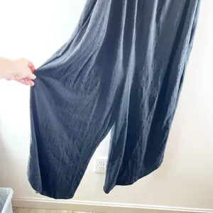 Z Supply Textured Flared Wide Leg Cropped Waistless Jumpsuit Black Medium thumbnail 6