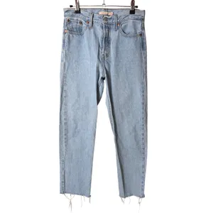 Levi's Wedgie Straight Jeans Women's 26 Light Wash Raw Hem High Rise Denim‎ thumbnail 3