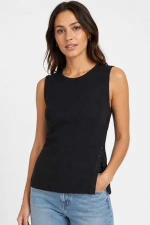 New Abercrombie Asymmetrical Button Sweater Tank Black Size Large thumbnail 1