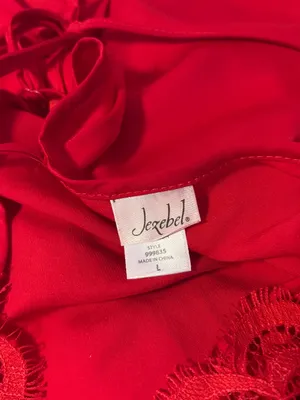 Jezebel Silky Satin Lace Sheer Sexy Lingerie Slip Mini Dress Red Womens Large thumbnail 4