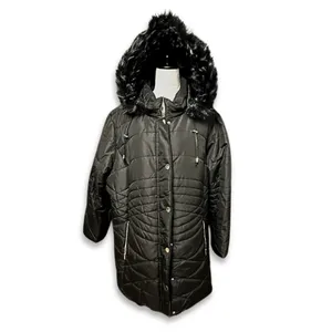 Avenue Puffer Jacket Quilted Design Faux Fur Trim Hooded Solid Black W 14/16 NWT thumbnail 2