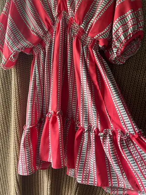 Red Striped V‑Neck Tiered Midi Dress thumbnail 6