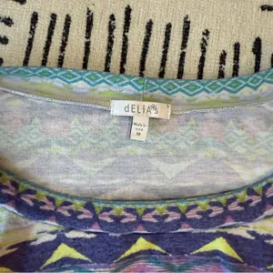 dELiA*s Geometric Multicolor Long Sleeve Top Medium Purple thumbnail 3