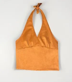 Brand new Just Polly caramel brown faux suede halter top thumbnail 2
