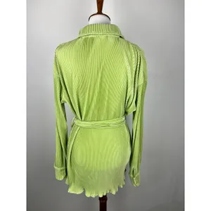 Thats So Fetch Lime Green Plisse Belted Mini Shirt Dress Size 4 thumbnail 3
