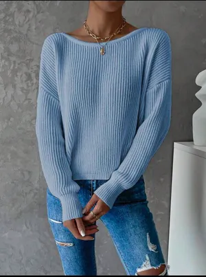 Backless Baby Blue Sweater Size XL thumbnail 3