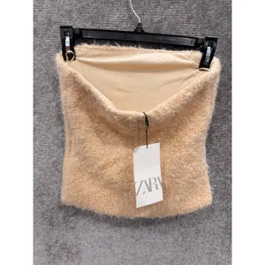 Zara Women Tube Top XS Beige Faux Fur Wool Blend Strapless 8982/531/733 NWT thumbnail 4