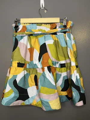 Anthropologie Skirt Womens Small Multicolor Abstract Tiered Mini Tie Waist Boho thumbnail 3