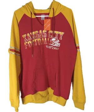 NWT Kansas City Chiefs Simapak Colorblock‎ Hoodie Red Gold Vintage Style Large thumbnail 1