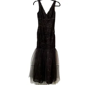 Monique Lhuillier Black Lace Sleeveless Mermaid Dress Formal Womens 0 Whimsigoth thumbnail 2