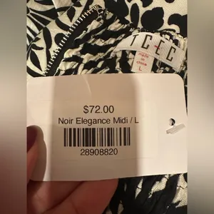 TCEC Noir Elegance Midi Dress Black White Leaf Print Bustier Tropical Resort L thumbnail 8