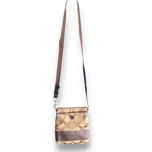 Coach Signature Monogram Canvas Crossbody Bag Brown Khaki Y2K Flat Messenger thumbnail 5