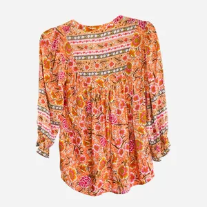 Umgee tangerine orange mix print floral top size M thumbnail 4