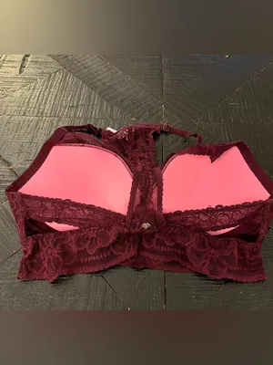 Victoria’s Secret PINK Razorback Wireless Push-up Lace Bra in Burgundy Size M thumbnail 2