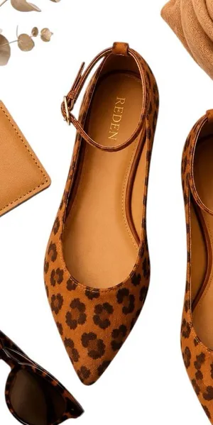 Reden Leopard Print Calf Hair Pointed Toe Ankle Strap Ballet Flats Women’s EU 39 thumbnail 1