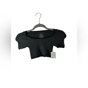 Free‎ People Intimately Black Patterned Knit Crop Top XS/S thumbnail 2
