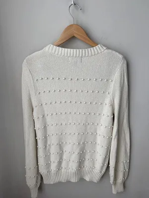 Duffield Lane Ivory Textured Pom Pom Knit Sweater XS thumbnail 3