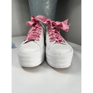 Keds‎ White Platform Sneakers Women's Size 7 Pink Satin Ribbon Laces thumbnail 4