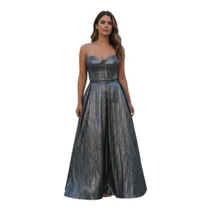 GB Women's 3 Silver Black Metallic Pleated Sweetheart Maxi Long Formal Dress thumbnail 8
