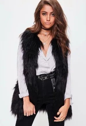 Black Sleeveless Faux Fur jacket women's size M thumbnail 1