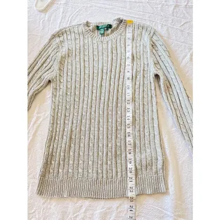 Lauren Ralph Lauren Metallic Cable Knit Sweater Women’s Medium Silver Silk Blend thumbnail 3