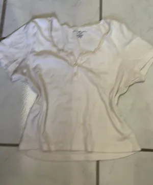 Brandy Melville Crop Top White half Button-Up thumbnail 1