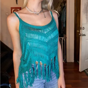 Teal Boho Fringe Top Blue Size M thumbnail 4