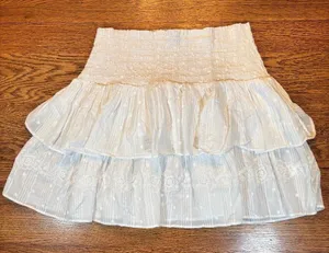 J Crew Tiered Smocked Mini Skirt‎ Large White Floral Boho European thumbnail 1