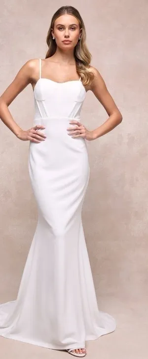 LULU's Wedding Bridal Elegant Sexy Corset Bustier Sophisticated Maxi Gown thumbnail 1