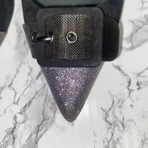 Stuart Weitzman Barrington Black Purple Glitter Buckle Heels Women's Size 9 thumbnail 5