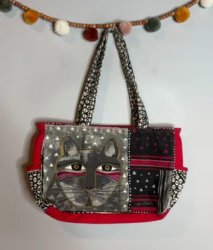 Laurel Burch red artistic cat tote bag thumbnail 1
