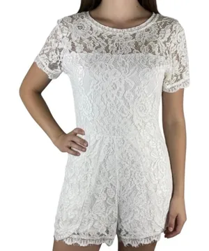 Francesca’s White Lace Romper Shorts Mini Dress Open Back Graduation M Summer thumbnail 1