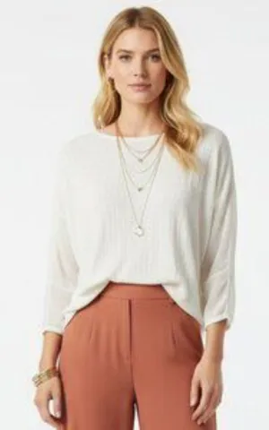 Anthropologie Moth Ivory Knit Sheer Panel Long Sleeve Top S thumbnail 1