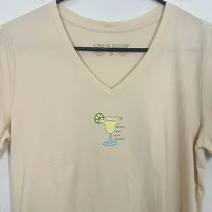 Life Is Good Womens Small Beige Margarita Graphic V Neck‎ T Shirt NWT Casual thumbnail 8