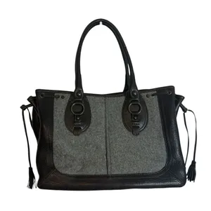 Banana Republic Vintage Y2K Wool Leather Drawstring Satchel Tote Bag thumbnail 1