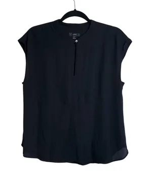 J. Crew Keyhole Neck Cap Sleeve Blouse Black Round Neck thumbnail 1