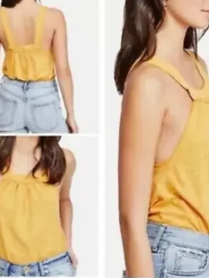 Free People We the Free Yellow Good For You Square Neckline Sleeveless Tank Top thumbnail 9